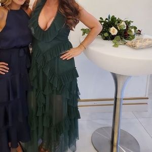 BCBG MAXAZRIA Green Dress. Plunge neck. Great condition/worn once.